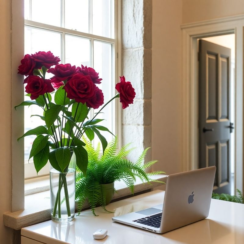 Welcoming Georgian townhouse reception with coral flowers and warm lamp glow