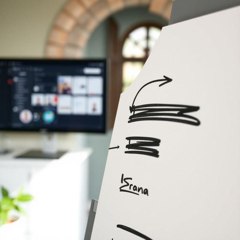 Close-up of a whiteboard workflow diagram with coral highlight arrows